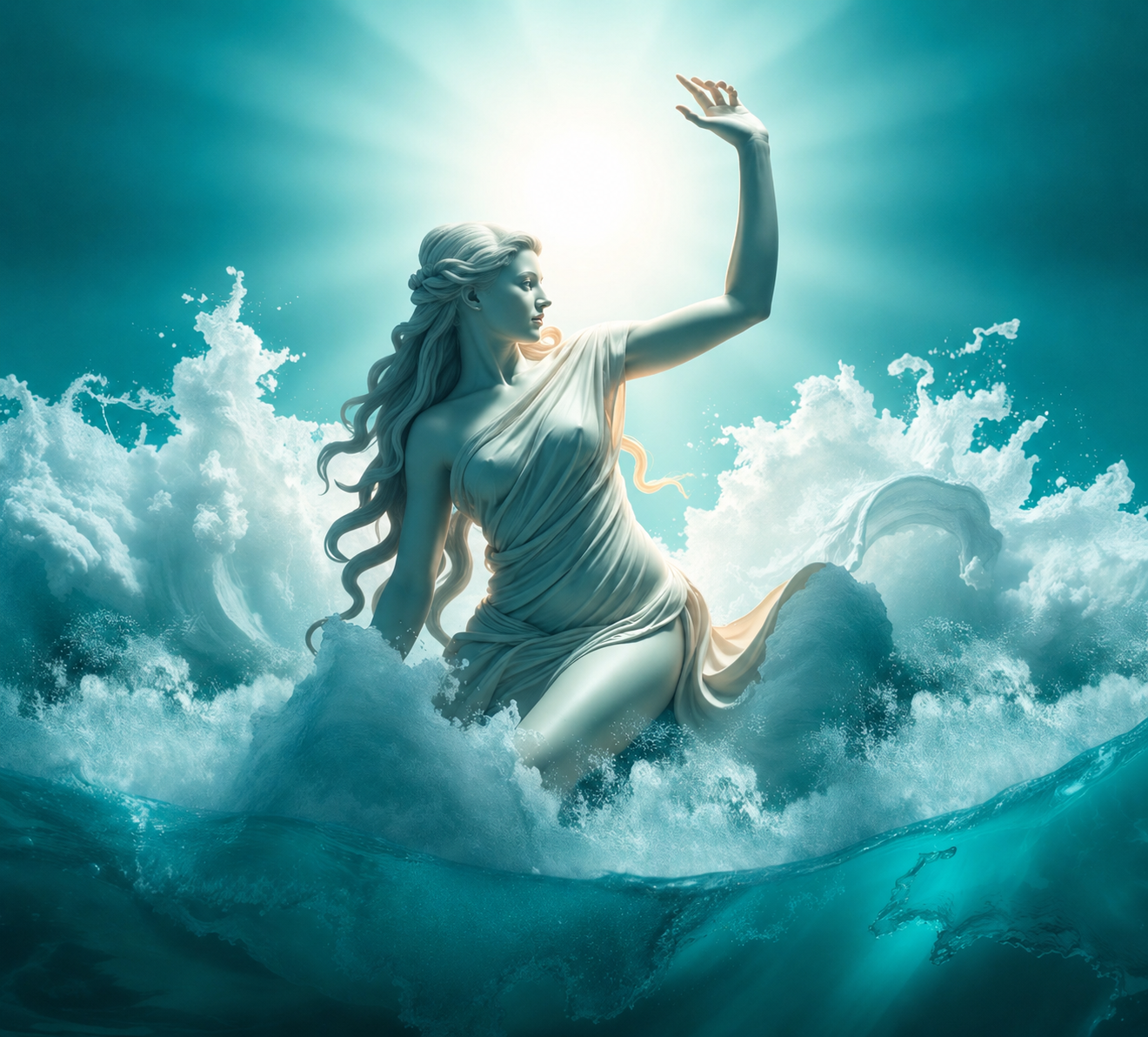 Nereid sea nymph rising from the waves