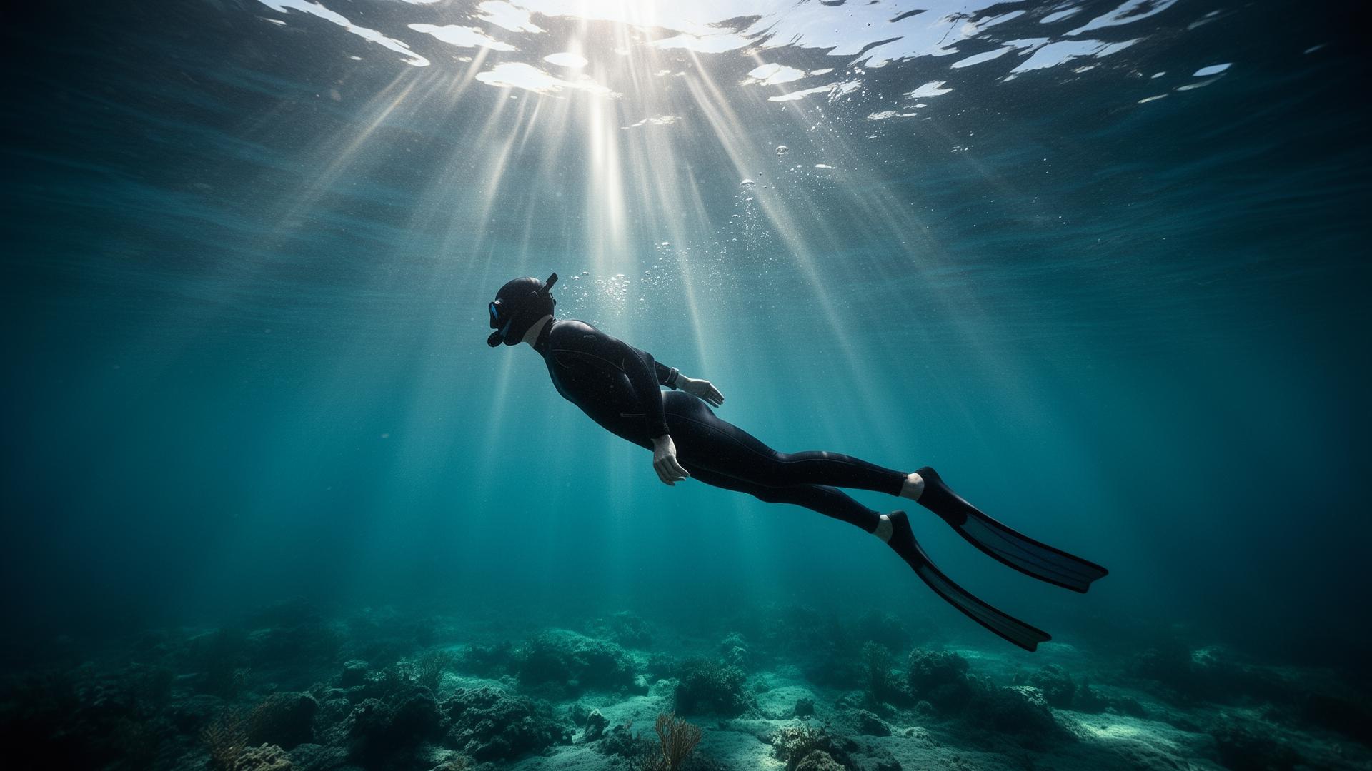 Diver gliding through turquoise Mediterranean waters